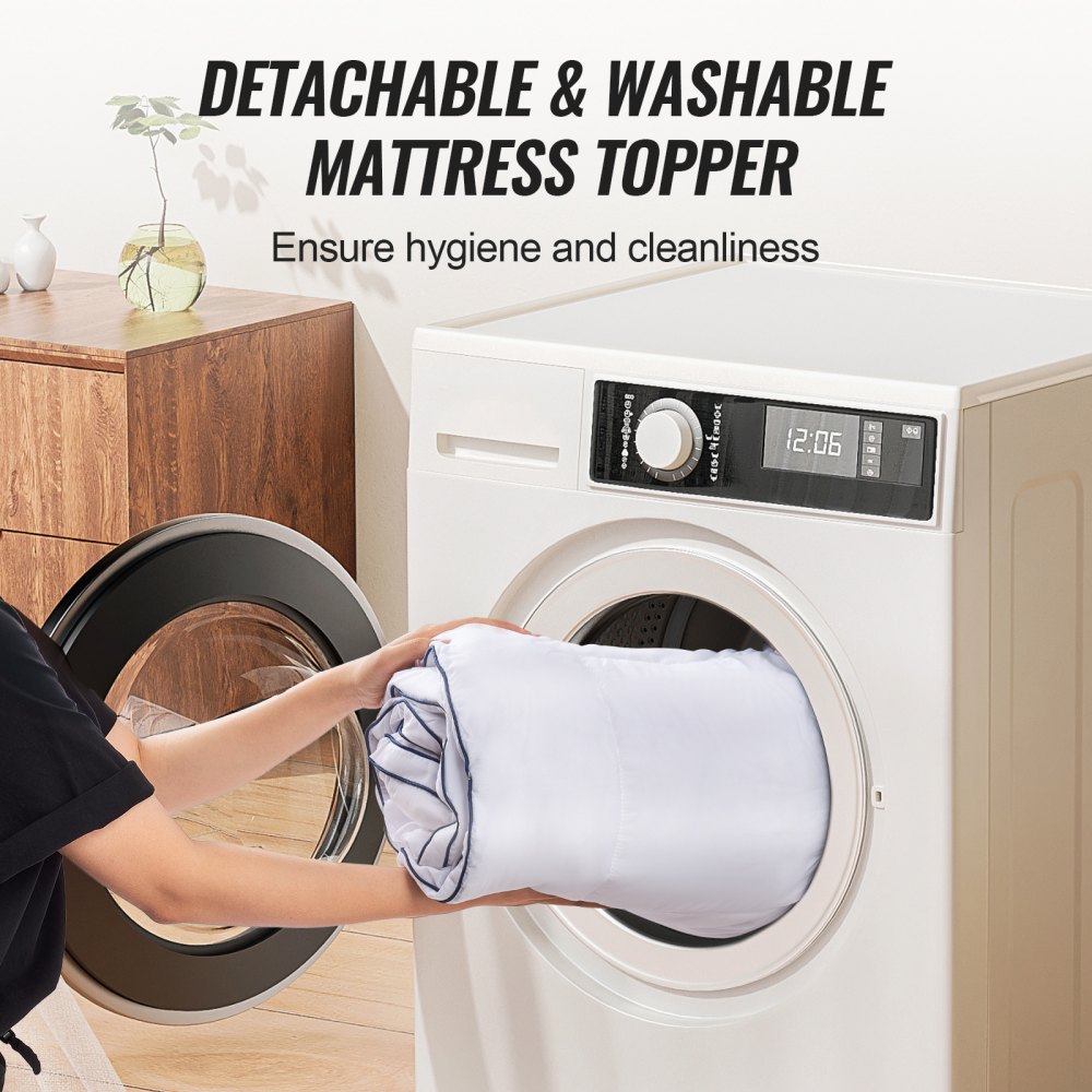 VEVOR Mattress Topper, Queen Size, Mattress Protector, 76.2 mm thick, Memory Foam, Fiber Filling, Removable & Washable, Ergonomically Designed for Pressure Relief, Pleasantly Cooling & Breathable