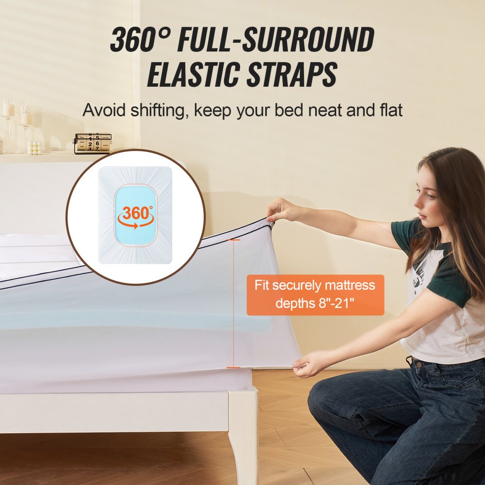 VEVOR mattress topper, king size, mattress protector, 101.6 mm thick, memory foam, fiber filling, removable and washable, ergonomically designed for pressure relief, pleasantly cooling and breathable