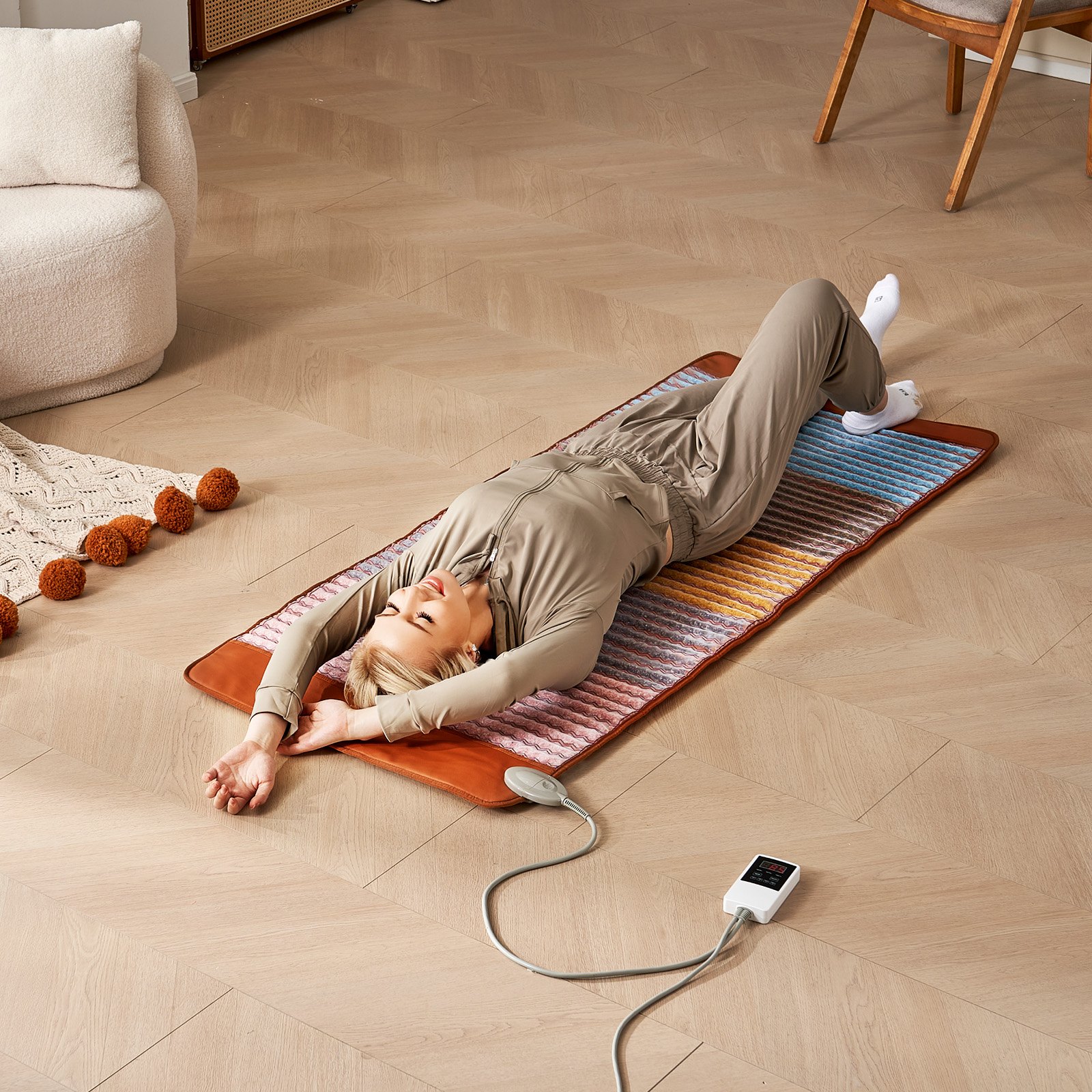 VEVOR Ferninfrarot Wärmepad, mit 5 Kristall-Edelsteinen, Amethyst-Therapiematte mit negativen Ionen, 39–70 °C Erwärmung, 0–720-Min.-Timer zur Schmerzlinderung in Rücken, Taille & Beinen (170x69cm)