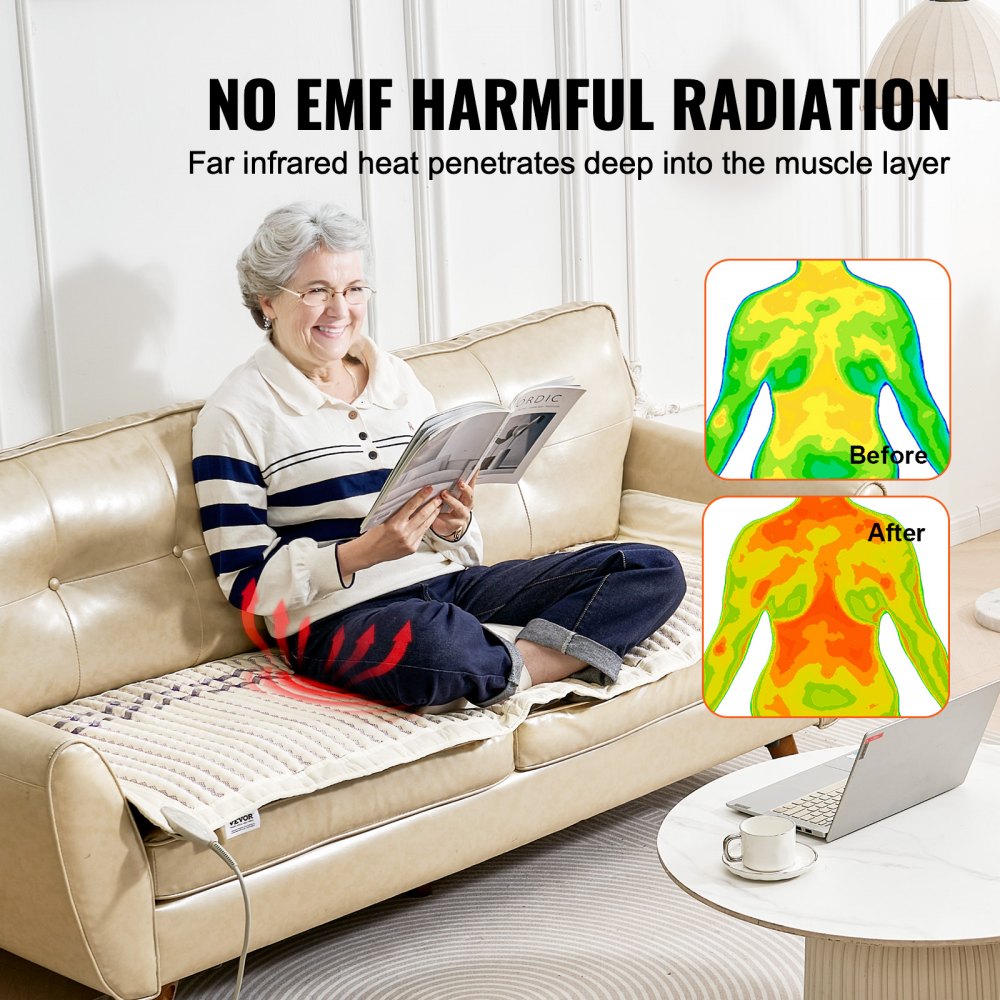 VEVOR Far Infrared Heat Pad, Amethyst Therapy Mat with Negative Ions, 39-70°C Hot Gemstone Heating Mat with 0-210 Minute Timer for Whole Body Pain Relief (183 x 61 cm)