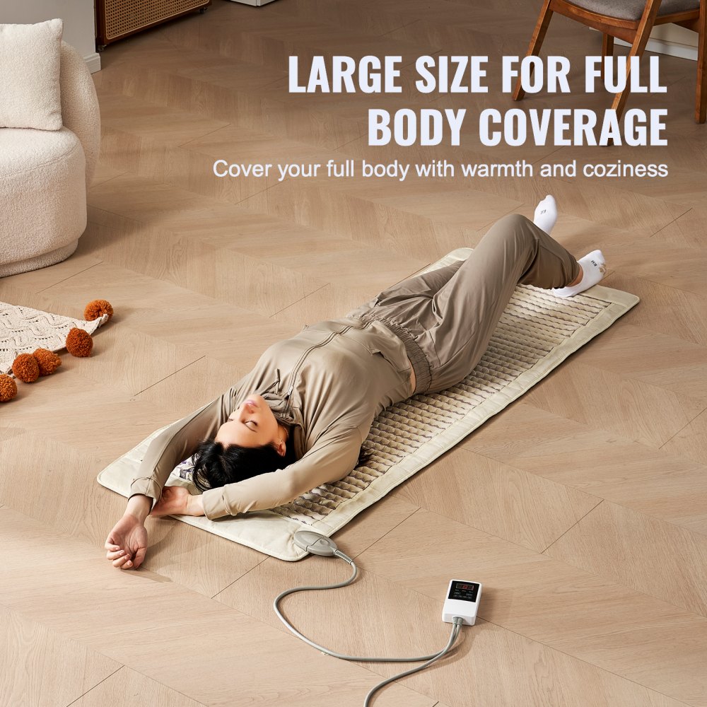 VEVOR Far Infrared Heat Pad, Amethyst Therapy Mat with Negative Ions, 39-70°C Hot Gemstone Heating Mat with 0-210 Minute Timer for Whole Body Pain Relief (183 x 61 cm)
