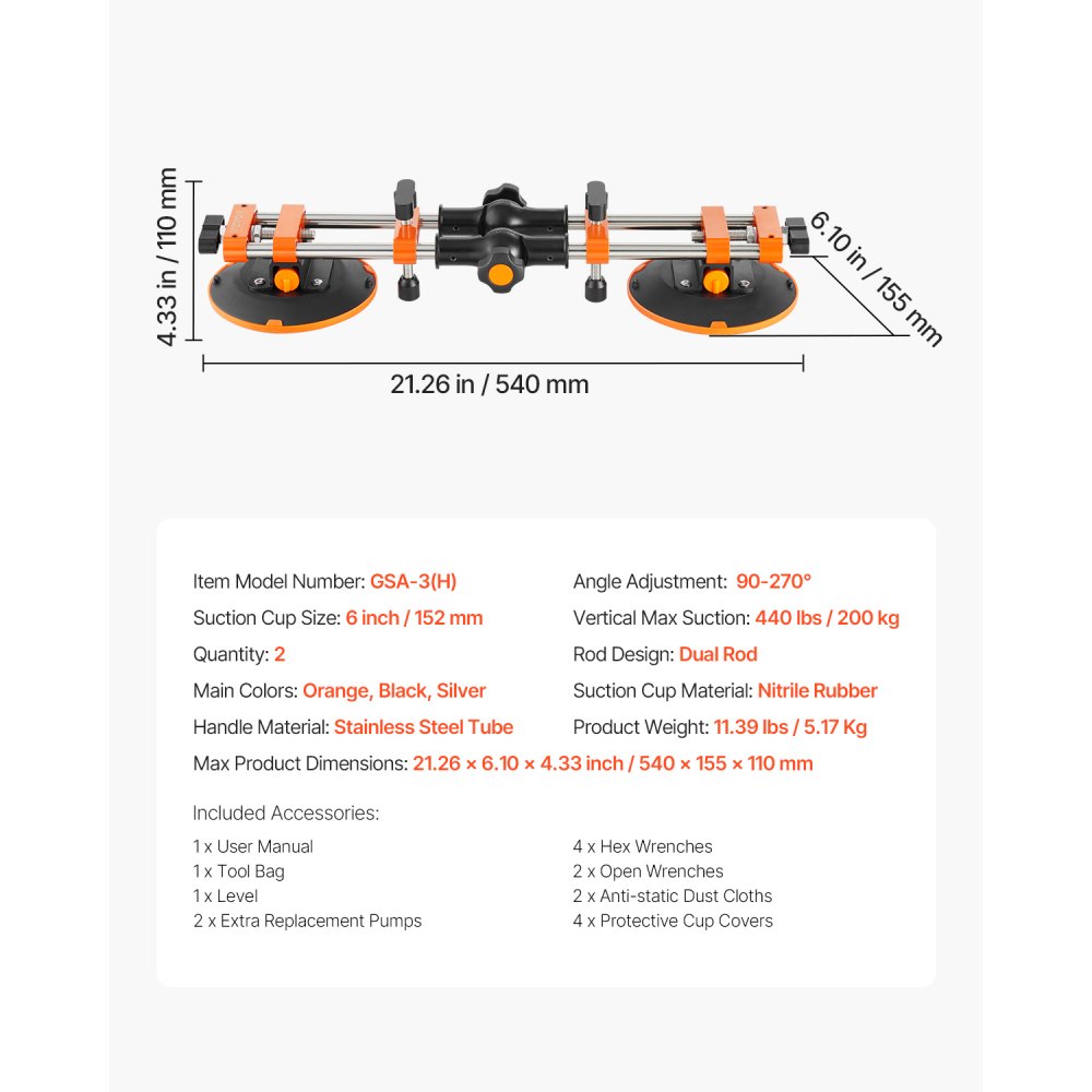 VEVOR Nahtsetzer, 2er-Pack Granit-Nahtverbinder mit 152 mm Vakuum-Saugnäpfen, Steinsetzer zum Verbinden & Nivellieren von Fugen, 90°-120° verstellbar, Ideal für Fliesen- & Marmorplatten