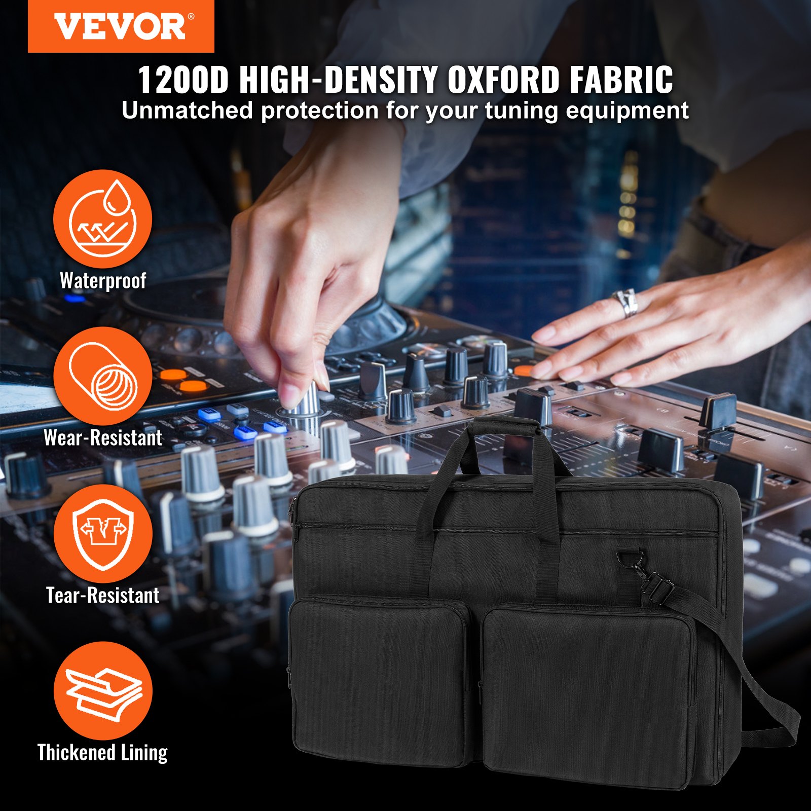 VEVOR Tragetasche für DJ-Mixer, 1200D Oxford-Gewebe, für DJ-Ausrüstung mit Aufbewahrungstasche, 1,5 m langer, abnehmbarer Schultergurt, 10 cm Polsterung, 83 x 22 x 52 cm, passend für DJ-Controller