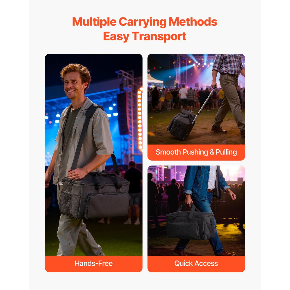 VEVOR DJ Kabeltasche 540 x 240 x 260 mm, DJ Tasche mit 6 Abnehmbaren Trennwänden, Gepolstertem Boden, 3 Außentaschen, Rollen & Griffen, 1680D, Kabeltasche für DJ-Equipment, Musikinstrumente & Zubehör