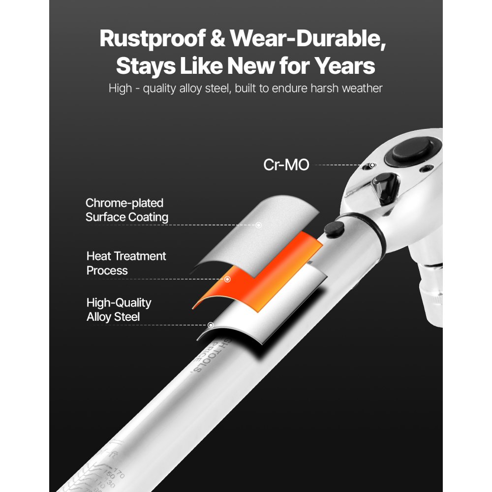 VEVOR Click Torque Wrench (3-piece) 1/4 3/8 1/2 inch Drive Two-Way Torque Wrench Set with Dual Range Scales, 72 Teeth ±3% High Precision Alloy Steel for Automotive Repair