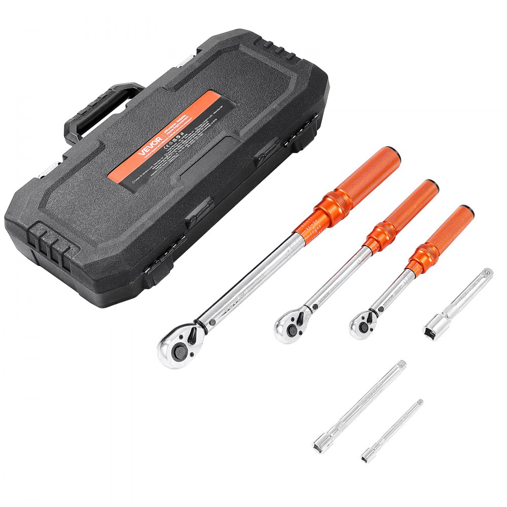 VEVOR Click Torque Wrench (3-piece) 1/4 3/8 1/2 inch Drive Two-Way Torque Wrench Set with Dual Range Scales, 72 Teeth ±3% High Precision Alloy Steel for Automotive Repair
