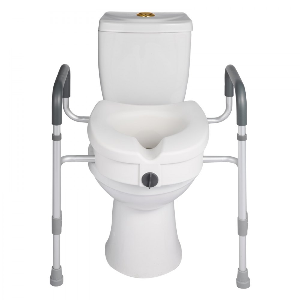 VEVOR Toilettensitzerhöhung Toilettenerhöhung mit Armlehnen & 159 kg Tragkraft & 127 mm Hubhöhe & Aluminiumrahmen, erhöhter Toilettensitz für ältere Menschen Senioren Behinderte Erwachsene