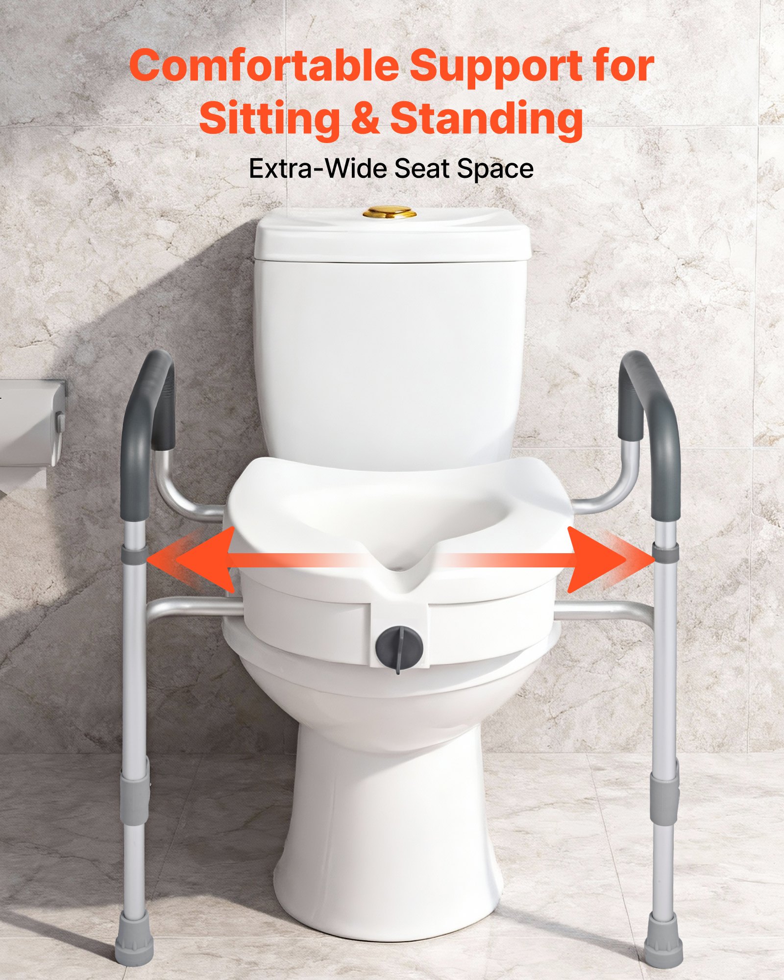 VEVOR Toilettensitzerhöhung Toilettenerhöhung mit Armlehnen & 159 kg Tragkraft & 127 mm Hubhöhe & Aluminiumrahmen, erhöhter Toilettensitz für ältere Menschen Senioren Behinderte Erwachsene