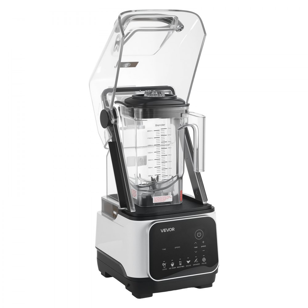 VEVOR Standmixer 2 L Smoothie Mixer mit Schutzabdeckung 2200 W Crushed Ice Maker mit Selbstreinigungsfunktion Einstellbarer Drehzahl 6 Voreingestellte Programme für Smoothies Eiscrushing Pürees Weiß
