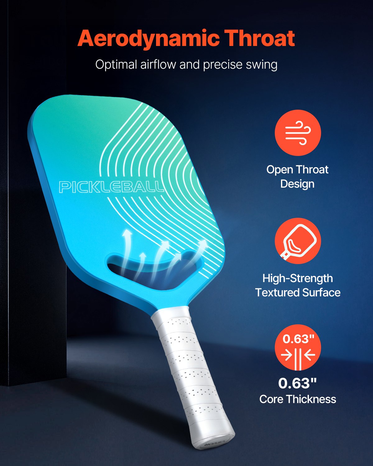 VEVOR Pickleball Racket with Aero-Throat, T700 Carbon Fiber Surface and Honeycomb Core, Pickleball Racket with Increased Power, Control and Spin, Pickleball Racket for Adults Blue + Green