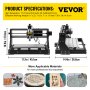 VEVOR CNC 3018 DIY Graviermaschine 5500 mW Pro 300x180x45mm Engraving Machine 3 Achse Mini Lasergravierer mit GRBL Steuerkarte und Offline Controller
