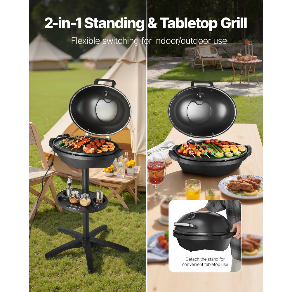 VEVOR Elektrogrill 2400W, 2-in-1 Standgrill Tischgrill, Partygrill mit einstellbarer Temperatur von 50°C bis 350°C und antihaftbeschichteter Keramikplatte für Grillpartys und Gartenpartys