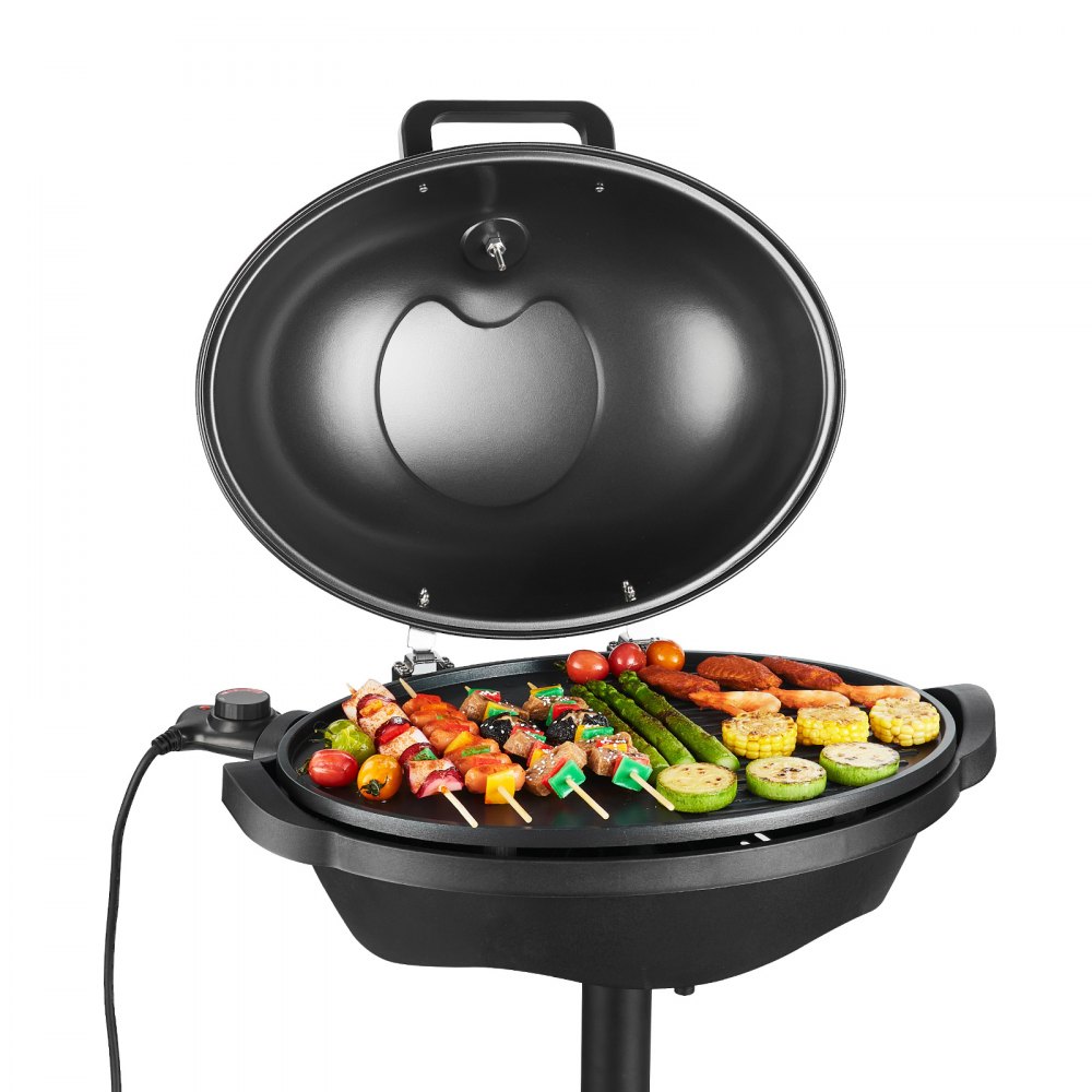 VEVOR Elektrogrill 2400W, 2-in-1 Standgrill Tischgrill, Partygrill mit einstellbarer Temperatur von 50°C bis 350°C und antihaftbeschichteter Keramikplatte für Grillpartys und Gartenpartys