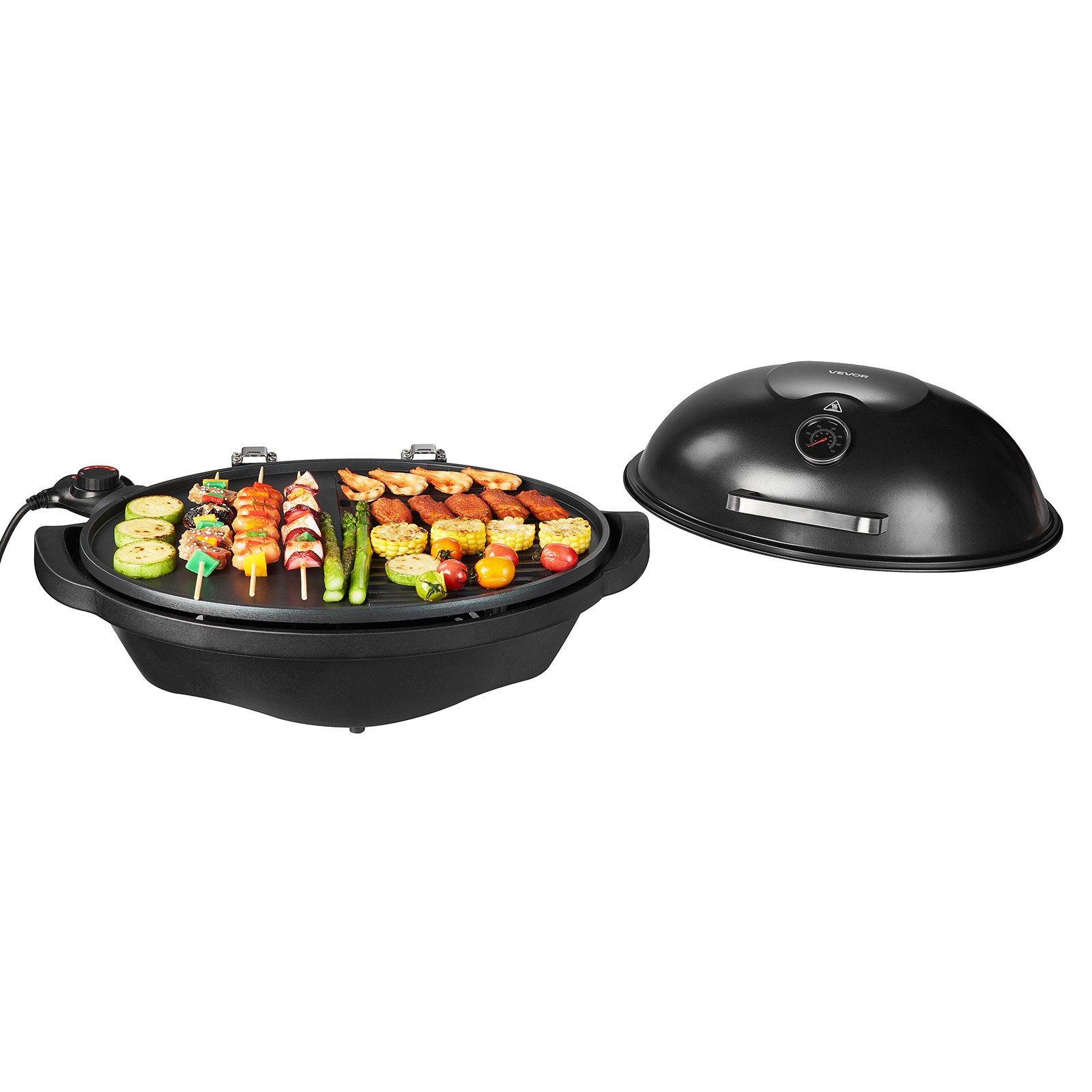 VEVOR Elektrogrill 2400W, 2-in-1 Standgrill Tischgrill, Partygrill mit einstellbarer Temperatur von 50°C bis 350°C und antihaftbeschichteter Keramikplatte für Grillpartys und Gartenpartys