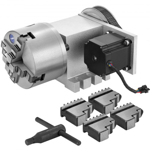 VEVOR CNC Router Rotary Axis mit 4-Backenfutter CNC Router Axis, Untersetzungsverhältnis 6: 1, Durchmesser der Abtriebswelle 30 mm Drehachse, Fräsmaschinenzubehör, für 2-Phasen-57-Schrittmotor
