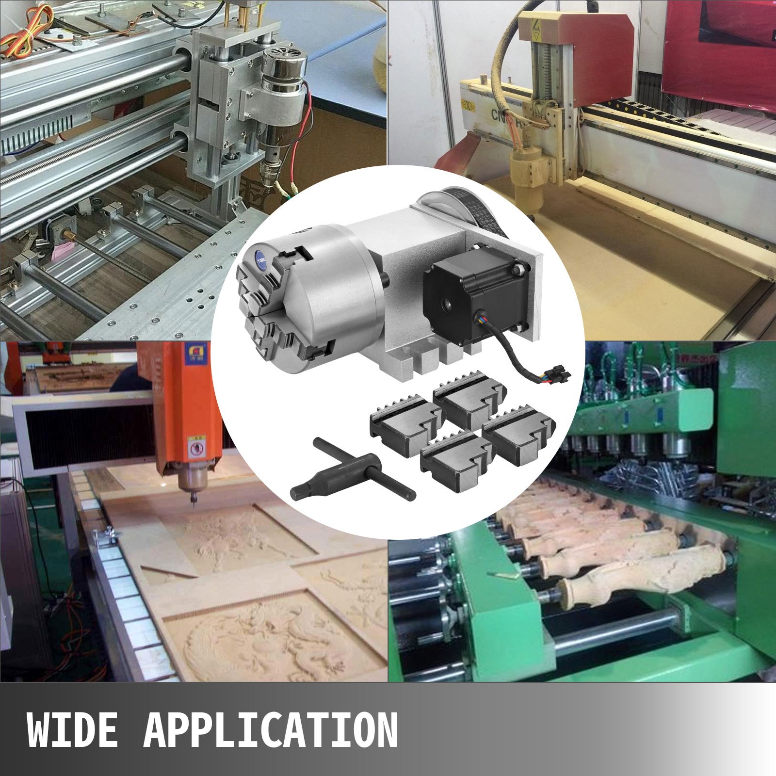 VEVOR CNC Router Rotary Axis mit 4-Backenfutter CNC Router Axis, Untersetzungsverhältnis 6: 1, Durchmesser der Abtriebswelle 30 mm Drehachse, Fräsmaschinenzubehör, für 2-Phasen-57-Schrittmotor