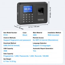 VEVOR Fingerabdruck Zeiterfassung Stempeluhr Stechuhr Biometrisch Fingerprint