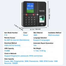 VEVOR Fingerabdruck Zeiterfassung Stempeluhr Stechuhr Mitarbeiter Biometrisch