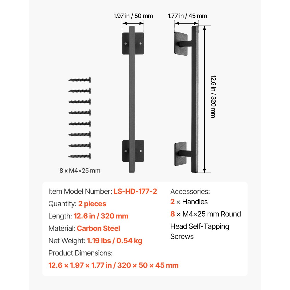 VEVOR Scheunentorgriff, 32 cm, Scheunentürgriff mit rostbeständiger Beschichtung, Schiebetür Griff aus Karbonstahl, Schrankgriff, Metall-Schiebetürgriffe für Garage, Schuppen, Schrank, 2er-Set