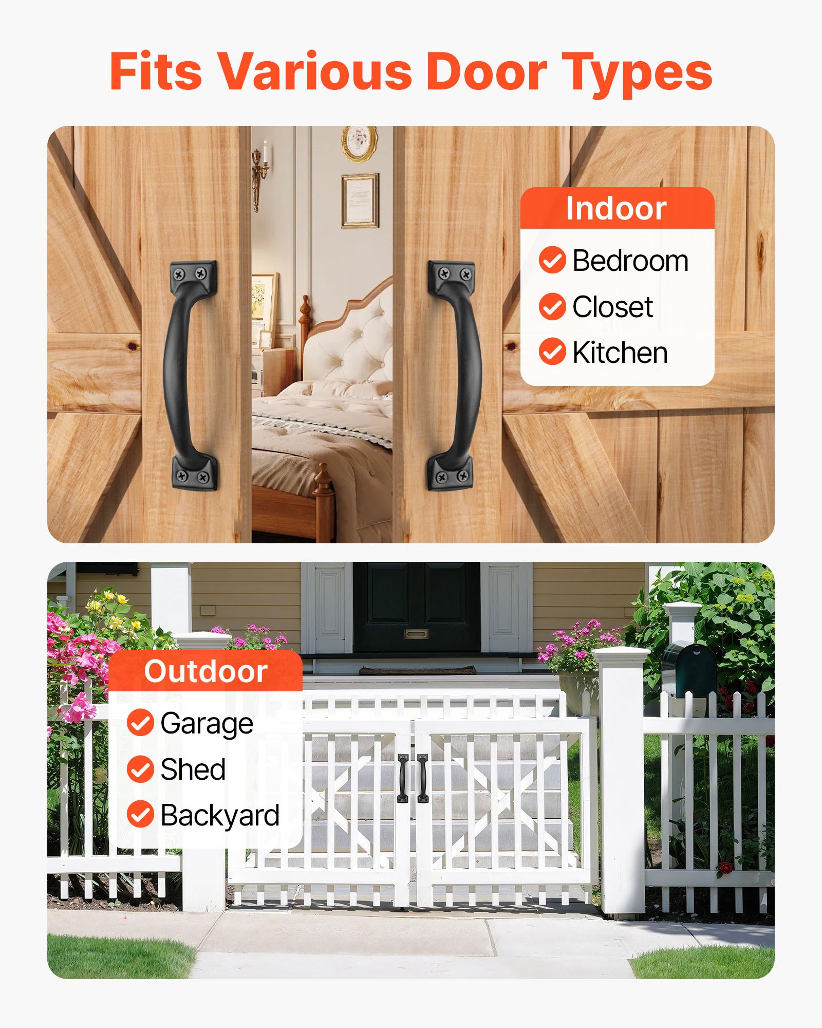 VEVOR Barn Door Handle, 4Pcs 152 mm Rustic Fence Gate Handle, Rust-Resistant Coating, Heavy Duty Carbon Steel Outdoor Gate Handles, Easy to Install, Metal Sliding Door Pulls for Garage Shed Closet