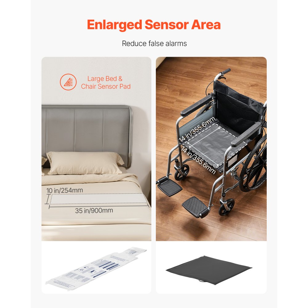 VEVOR Alarmtrittmatte Sensormatte, Sensorpad für Betten & Stühle mit Ruftaste & Pager, Sicherheitsalarme und Sturzprävention für Senioren, Demenzpatienten & Erwachsene, 900x254 mm