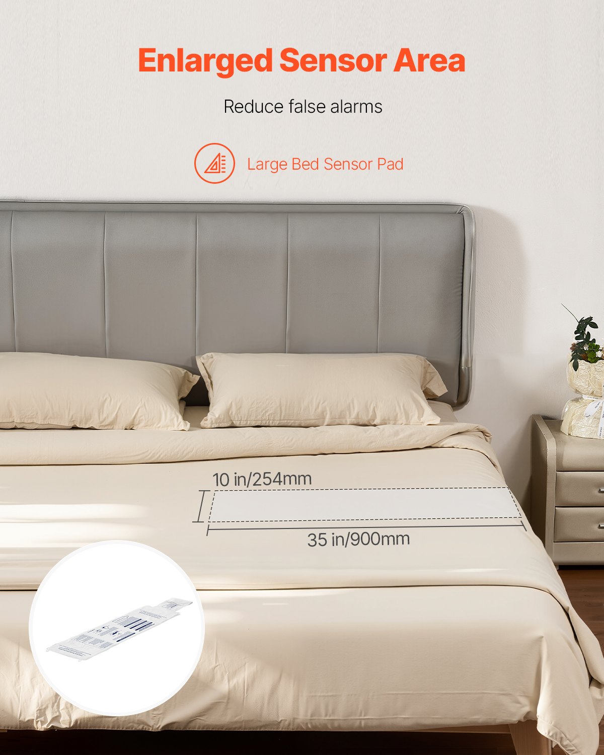 VEVOR Sensormatte, Alarmtrittmatte mit Ruftaste & Pager, Sicherheitsbettalarme vor dem Alarm & Sturzprävention für ältere Menschen, Demenzpatienten & Erwachsene (254x889 mm)