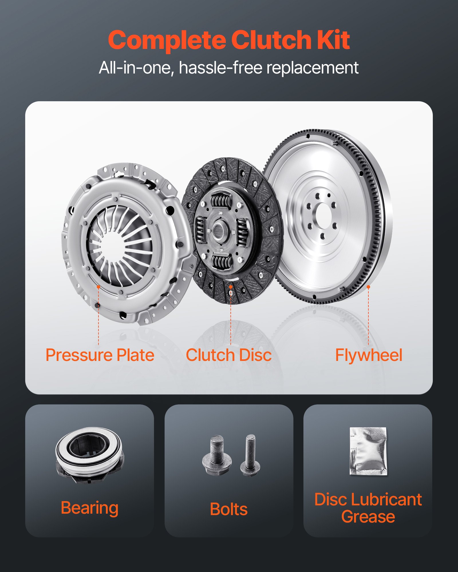VEVOR Kupplungssatz mit Schwungrad, OEM-Kupplungssatz, OEM-Ersatz-Getriebekupplungssatz, kompatibel mit 2003–2010 Audi A3 (8P1), 2008–2009 A3 Cabrio (8P7), 2004–2010 A3 Sportback (8PA)