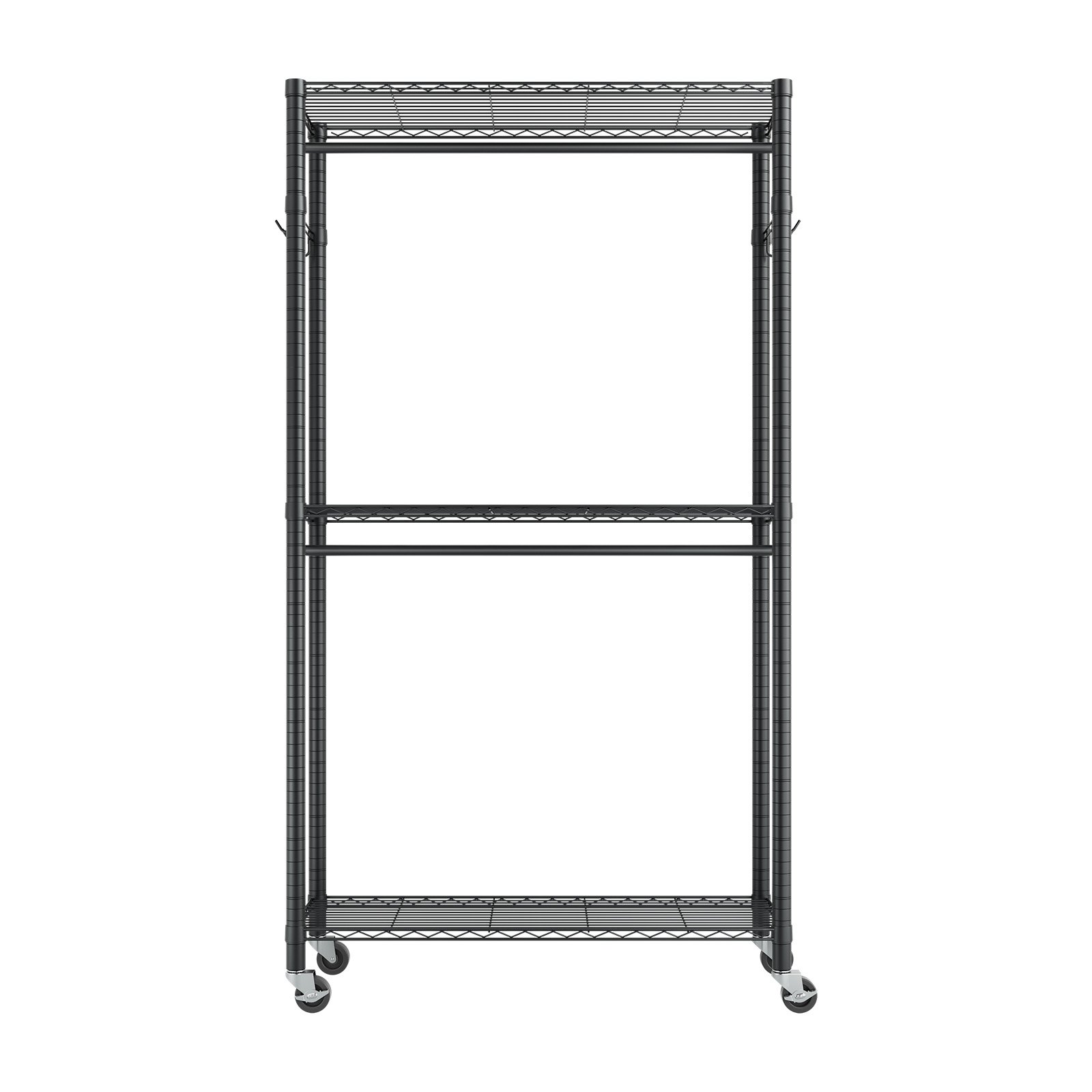 VEVOR Kleiderständer Garderobenständer auf Rollen (verstellbar) aus Karbonstahl mit 2 Kleiderstangen & 204 kg Tragkraft & 3 Regalen & 8 Haken, für Schlafzimmer Bekleidungsgeschäft Garderobe Flur