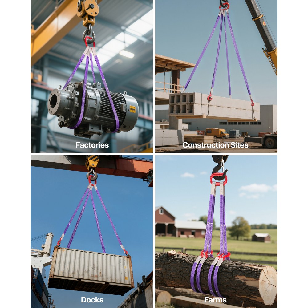 VEVOR Hebegurte, 2 Stück zweibeinige Polyester-Zaumschlinge mit Haken, 2 T, 1,5 m langer Hochleistungs-Takelagegurt, verdickte & verschleißfeste Gurtschlingen für Motoren, Kräne, Hebezeuge, LKW