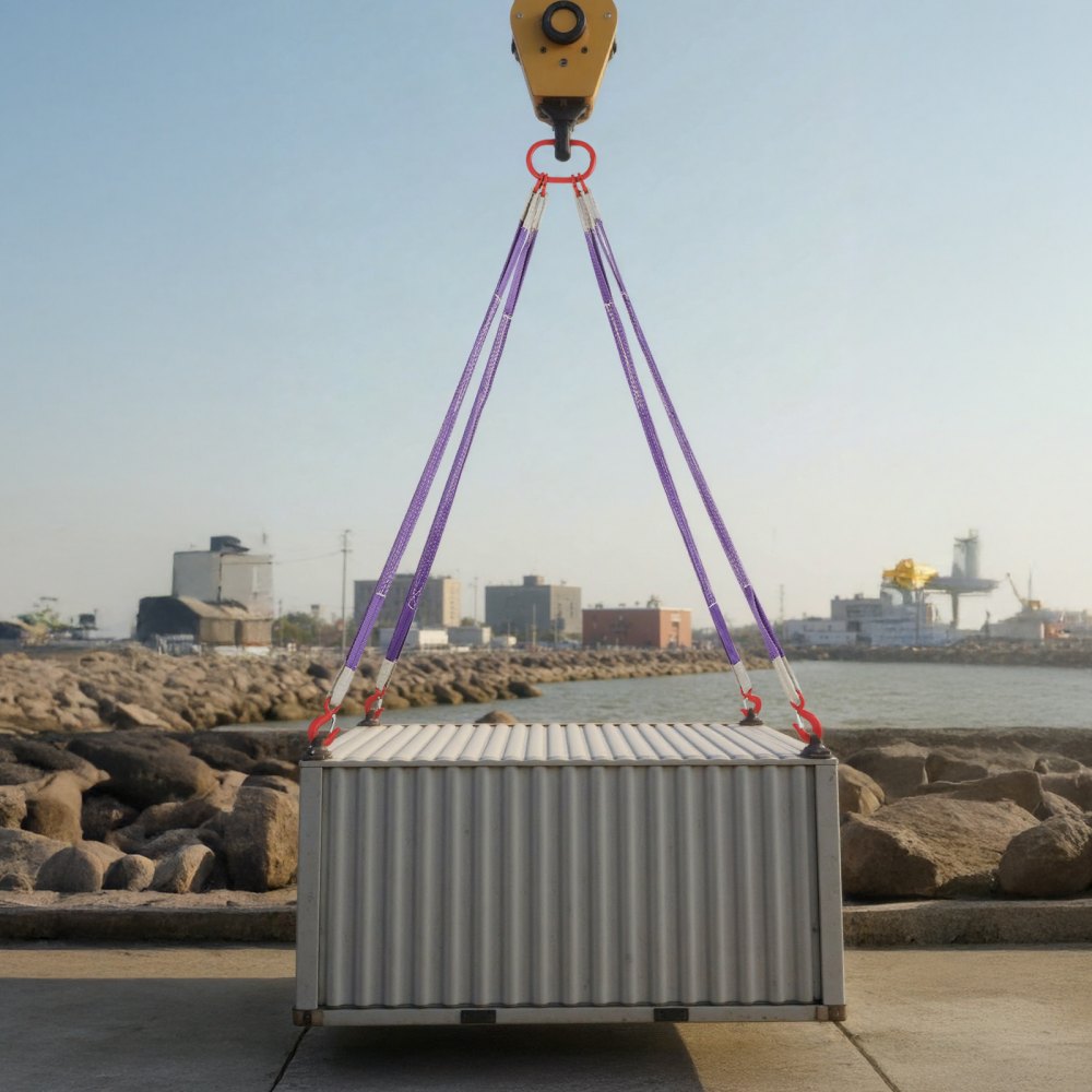 VEVOR Lifting Sling Straps, Four Leg Polyester Bridle Sling with Hooks, 3 Ton Capacity, 5Ft Heavy Duty Rigging Strap, Thickened & Wear-Resistant Webbing Slings for Engines Cranes Hoists Truck