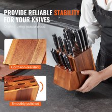VEVOR Messeraufbewahrungsblock mit 25 Fächern, Universal-Messerhalter aus Akazienholz ohne Messer, Großer Arbeitsplatten-Metzgerblock-Messer-Organizer, Multifunktionaler Messerständer
