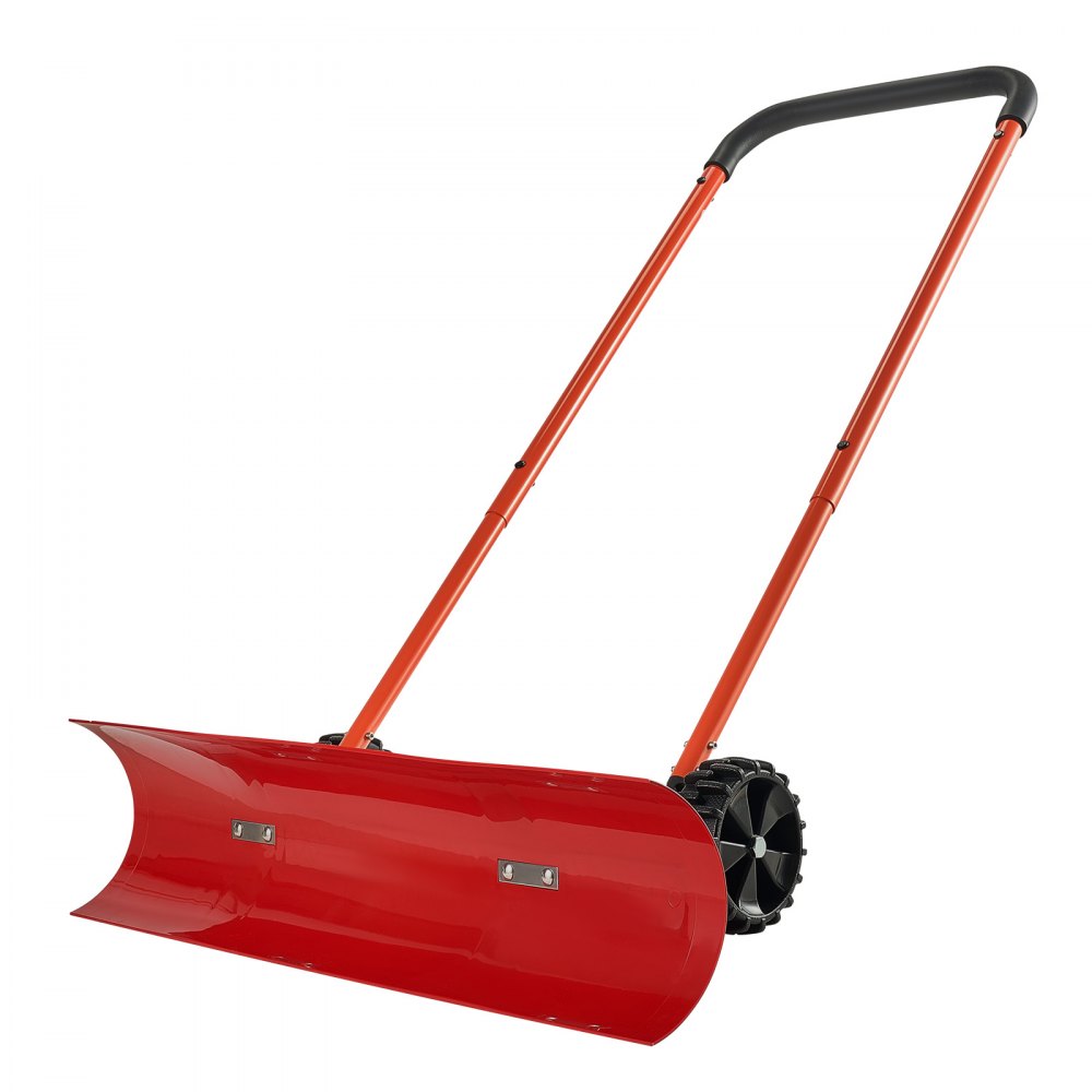 VEVOR Snow Pusher Shovel with Wheels, 96 cm Wheeled Snowplow Shovel with Bi-Directional Angled Blade & 90° Adjustable Handle, Durable Plastic Winter Shovels, Portable Snow Removal Tool for Driveway