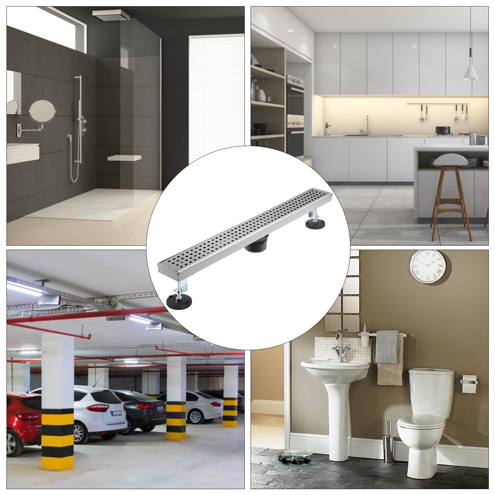 VEVOR Duschrinne, Edelstahl 304 Ablaufrinne Dusche, 30L/Min Bodenablauf mit Deep Slope Design und Abnehmbarer Ablaufabdeckung, 61x7cm Lineare Abflussgröße für Küche Bad Garage Keller Toilette