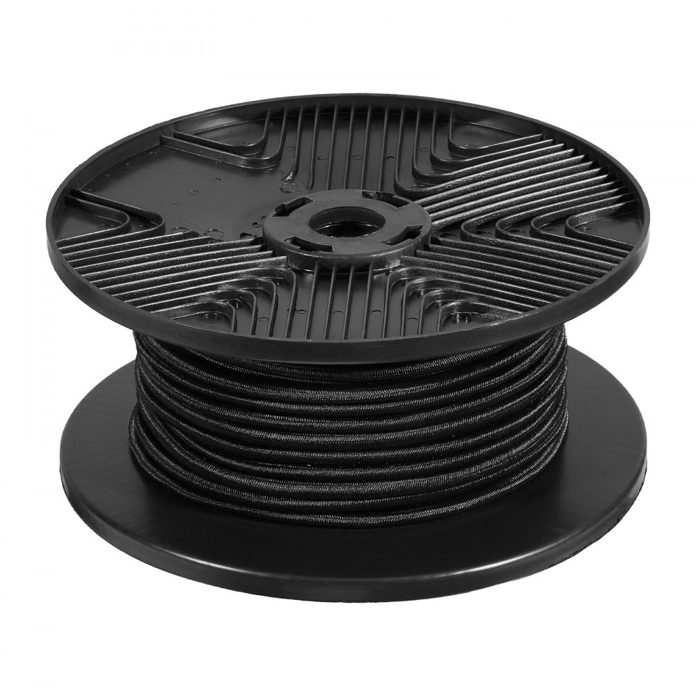 VEVOR 3/8 Zoll Bungee-Seil, 120 ft/36 m Spule, strapazierfähige Bungee-Gurte, 100 % dehnbares elastisches Bungee-Seil für Fracht, Planen, Camping, Kajakdeck und Basteln, schwarz
