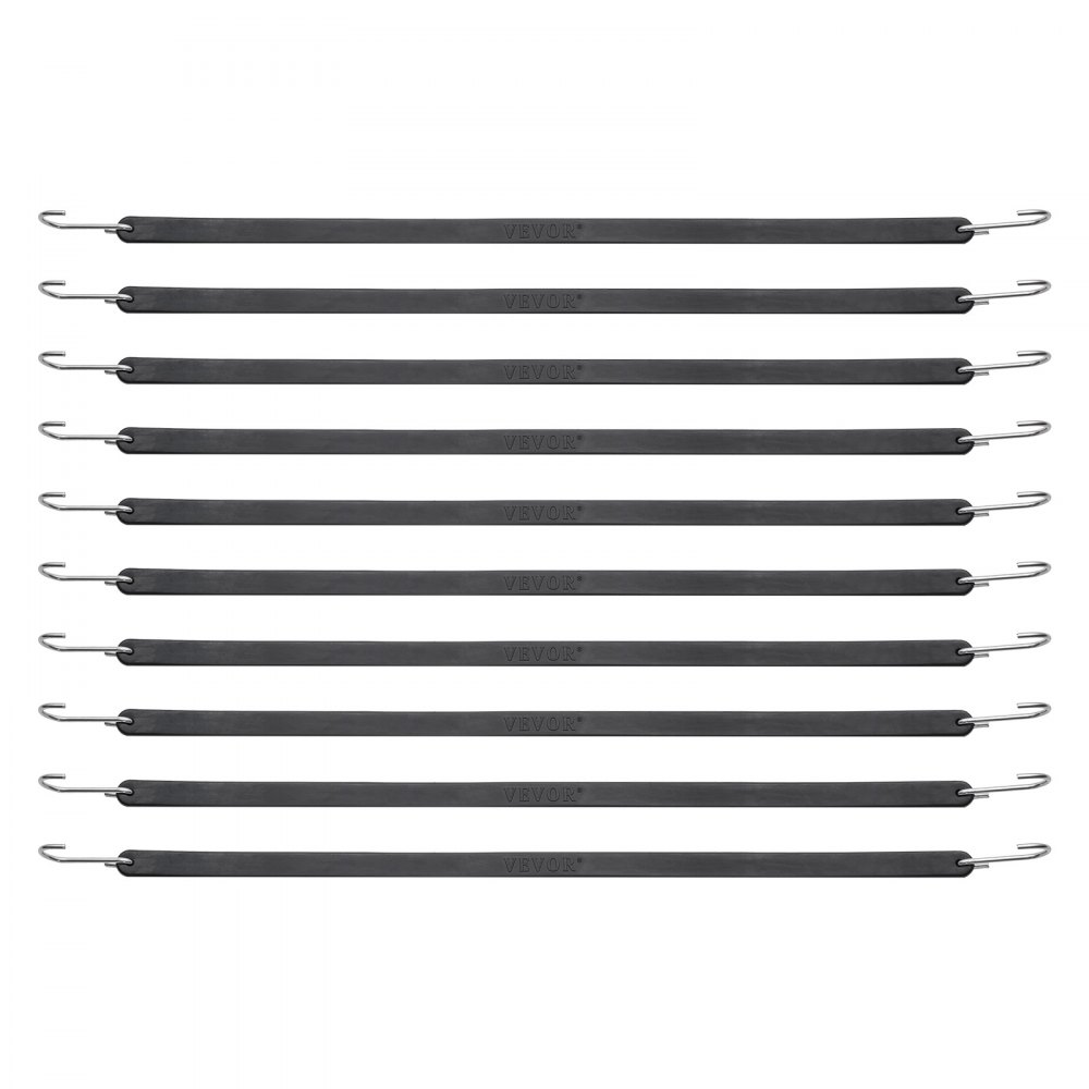 VEVOR 10-teiliges flaches Spannseil, 20 mm robuste Spanngurte mit S-Haken aus Stahl, 61 cm langes elastisches Spannseil für Fracht, Planen, LKWs und Zelte, schwarz
