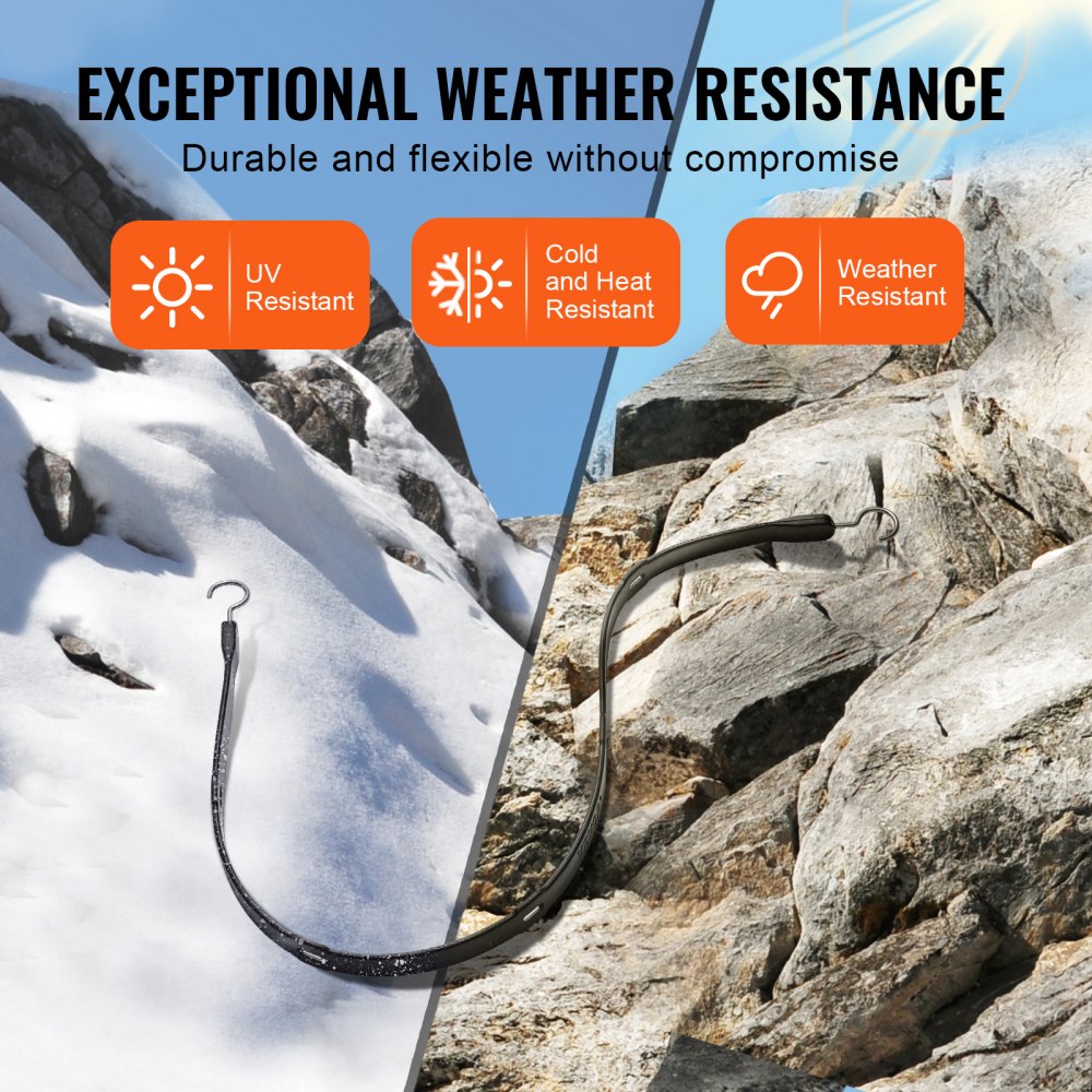 VEVOR 4-teiliges flaches Spannseil, 20 mm robuste Spanngurte mit S-Haken aus Stahl, 101,6 cm langes elastisches Spannseil für Fracht, Planen, LKWs und Zelte, schwarz