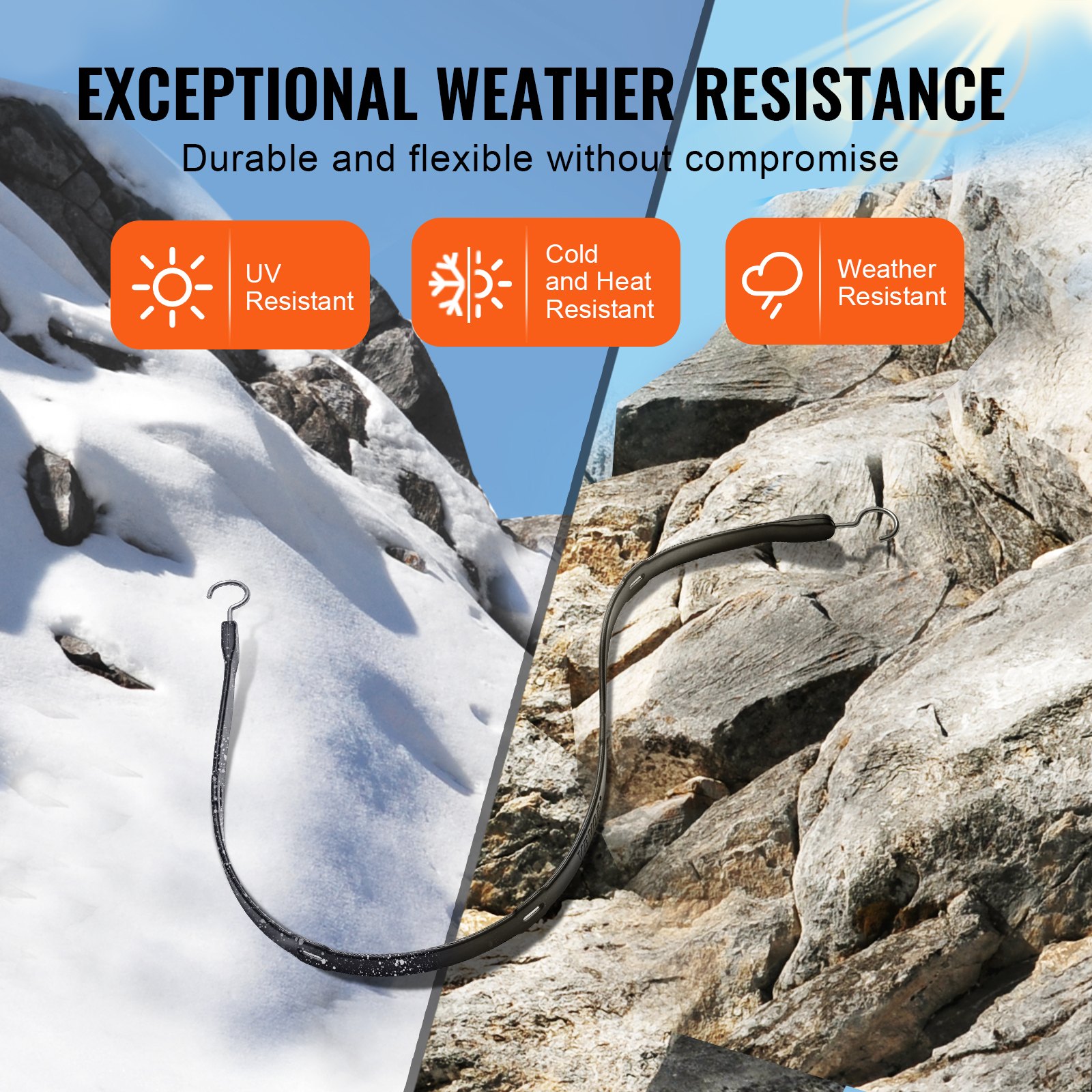 VEVOR 4-teiliges flaches Spannseil, 20 mm robuste Spanngurte mit S-Haken aus Stahl, 101,6 cm langes elastisches Spannseil für Fracht, Planen, LKWs und Zelte, schwarz