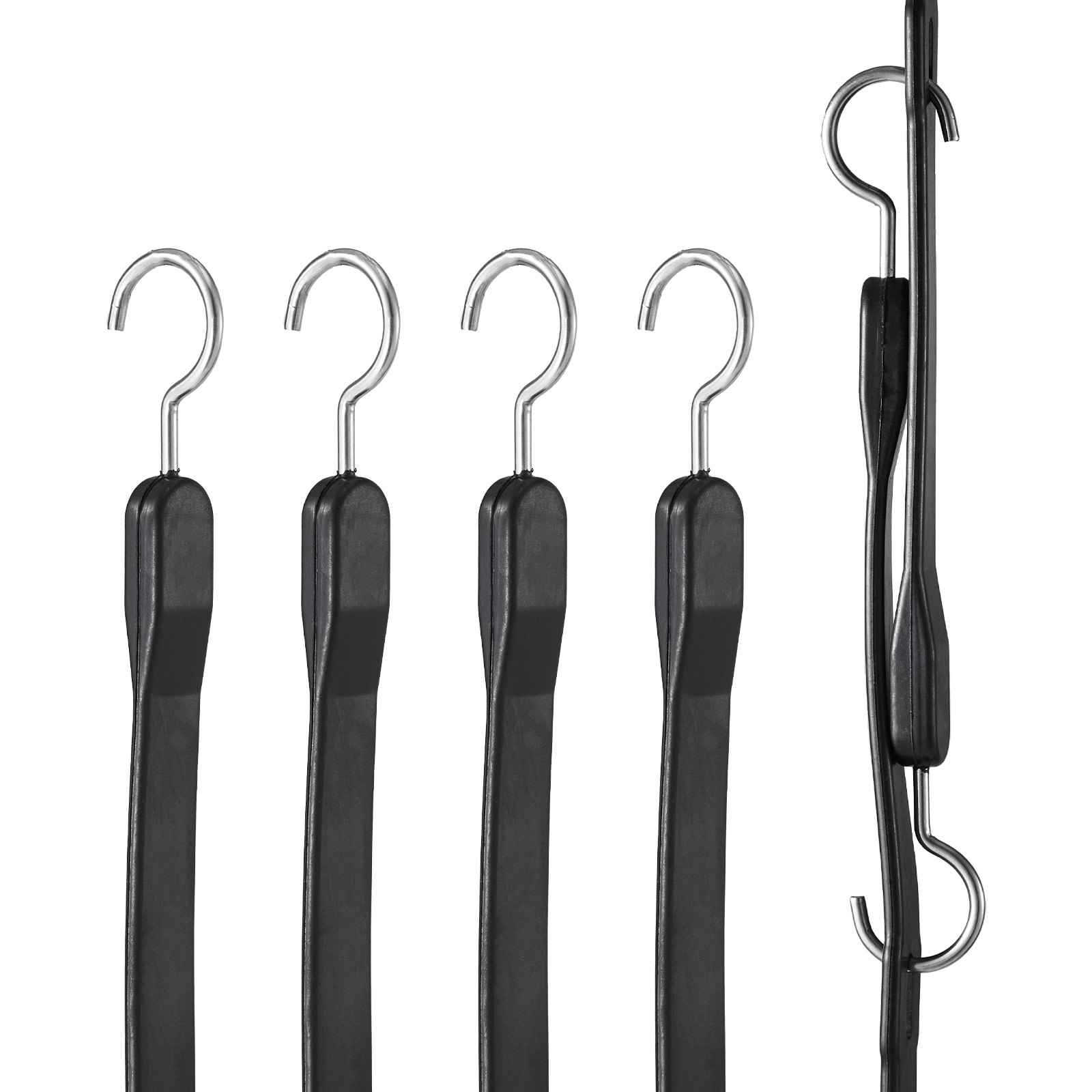 VEVOR 4-teiliges flaches Spannseil, 20 mm robuste Spanngurte mit S-Haken aus Stahl, 101,6 cm langes elastisches Spannseil für Fracht, Planen, LKWs und Zelte, schwarz