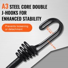 VEVOR 12-teiliges Spannseil mit A3-Stahlhaken, 81,3 cm, robuste Spanngurte, 8 mm, elastisches Spannseil-Set für Camping, Planen, Motorrad, LKW und Zelt, schwarz