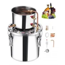 VEVOR Alkoholdestillieranlage, 3 Gal / 11,4 L Edelstahl Wasseralkoholdestillieranlage mit Kupferspule, Heimbrau-Raffinations-Gärungsset mit Thermometer, für Wein Whisky Brandy Silber