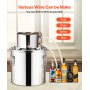 VEVOR Alkoholdestillieranlage 19 L Edelstahl Wasseralkoholdestillieranlage mit Kupferspule, Raffinations-Gärset mit Thermometer und Pumpe, für Wein Whisky, Brandy, Silber
