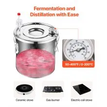 VEVOR Alkoholdestillieranlage 30 L Edelstahl Wasseralkoholdestillieranlage mit Kupferspule, Heimbrau-Raffinations-Gärungsset mit Thermometer, für Wein Whisky Brandy Silber