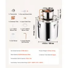 VEVOR Alkoholdestillieranlage 30 L Edelstahl Wasseralkoholdestillieranlage mit Kupferspule, Heimbrau-Raffinations-Gärungsset mit Thermometer, für Wein Whisky Brandy Silber