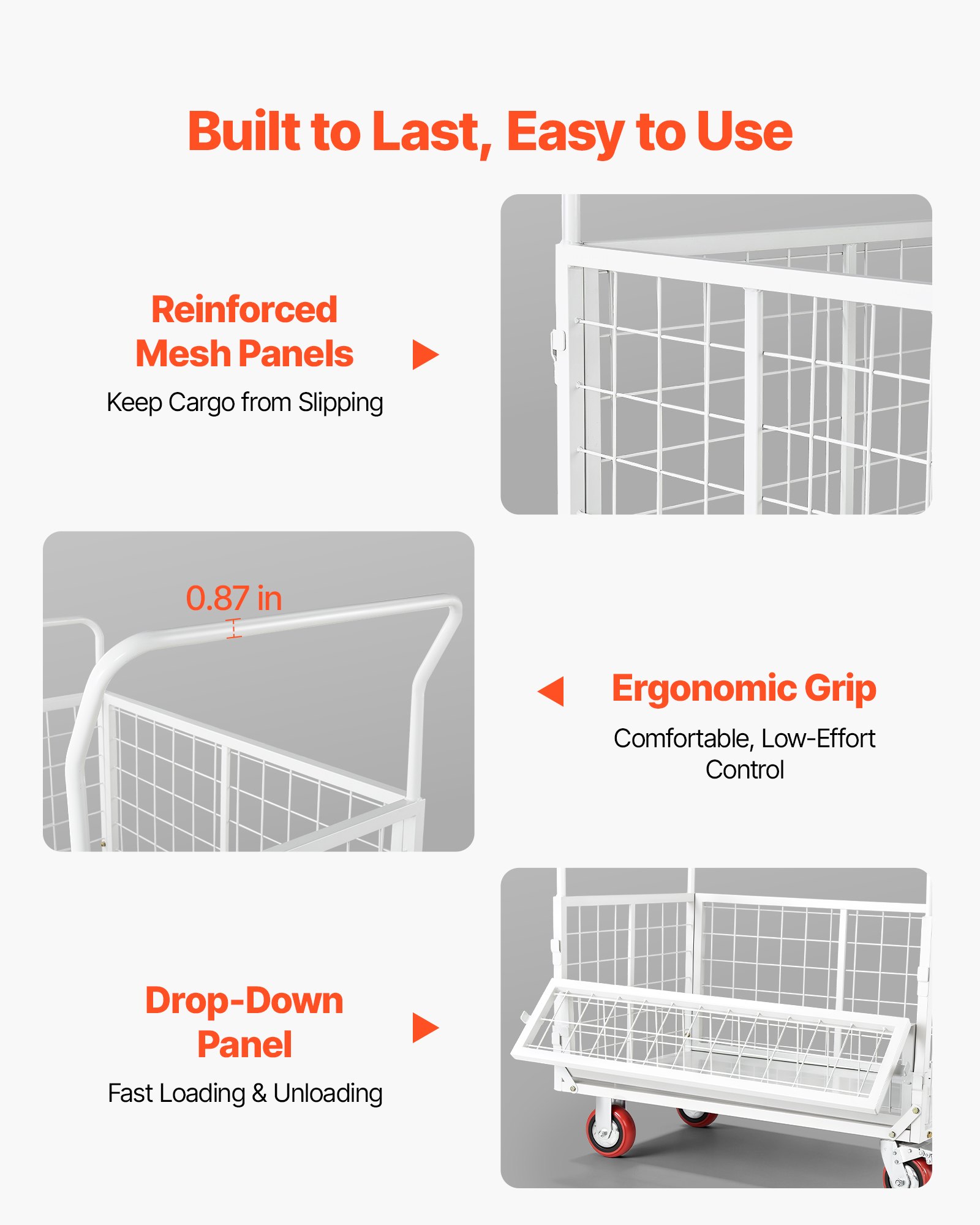 VEVOR Plattformwagen mit Gitterwänden 907 kg, 6-in-1 faltbarer Transportwagen mit Schwenkrädern, Schwerlast-Handwagen, Multifunktionaler Materialwagen, für Lebensmittel, Wäsche, 1130x675x1070 mm