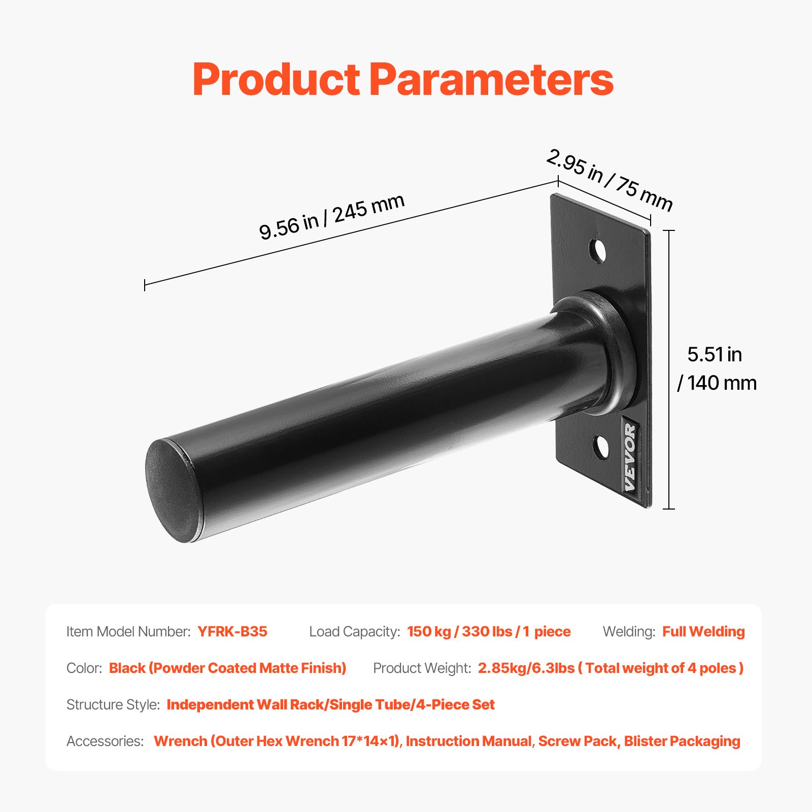 VEVOR Hantelscheibenhalter zur Wandmontage, Hantelständer für 2-Zoll-Hantelscheiben, 150 kg Tragkraft, Hantelständer, Heim-Fitnessstudio-Organizer aus Eisen 4er-Pack Montagezubehör enthalten