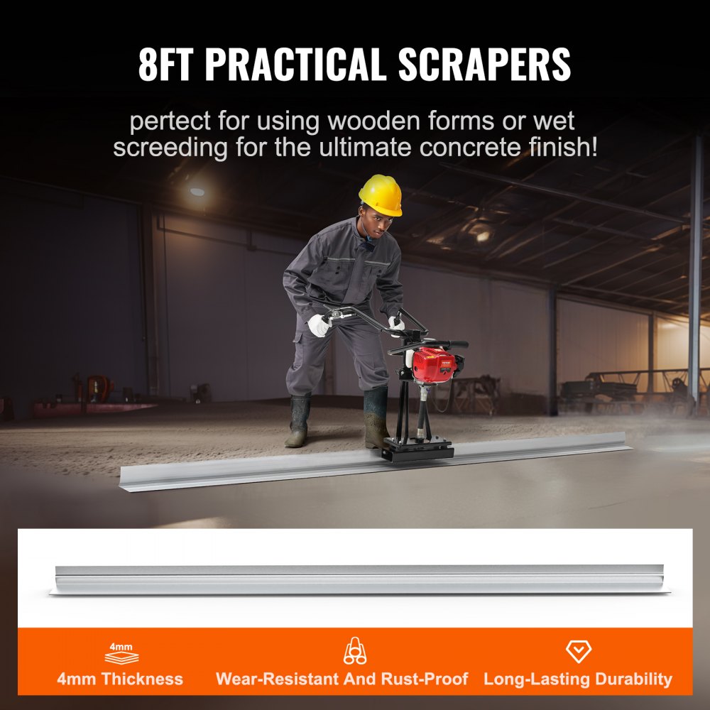 VEVOR Gas Beton-Estrichmaschine mit 2445mm Aluminiumplatten-Geradekantenstangensatz, 4-Takt-Vibrationsmotor für Zement-Finishing mit höhenverstellbaren Griffen, hocheffiziente Betonwerkzeuge 6500U/min