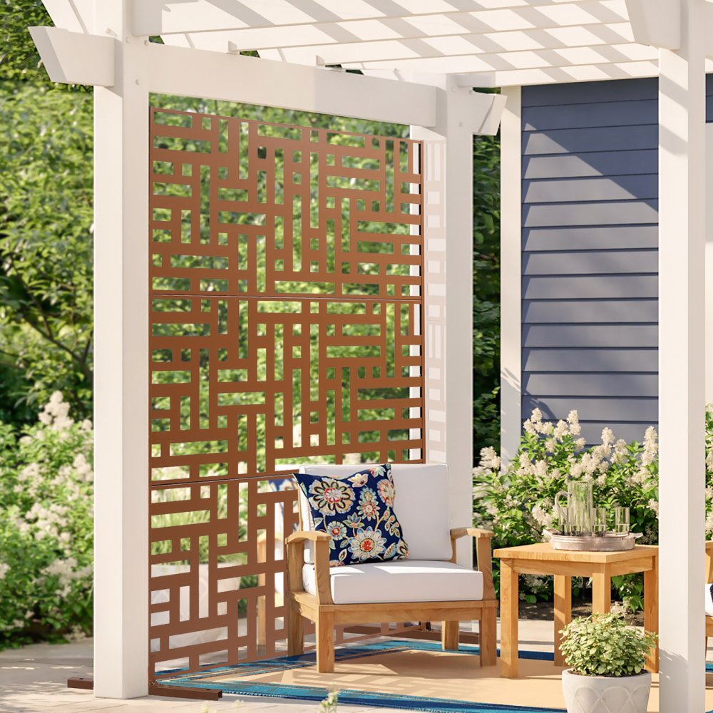 VEVOR Paravent, 91x50,8x191 cm, Sichtschutzwände & -paneele für den Außenbereich, freistehende Trennwand mit Ständer, dekorativer Garten-Sichtschutz für Balkon, Terrasse, Innenbereich, Braun