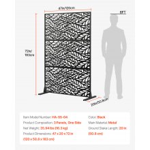 VEVOR Paravent Raumteiler Sichtschutz Trennwand Metall 120x50,8x183cm Schwarz