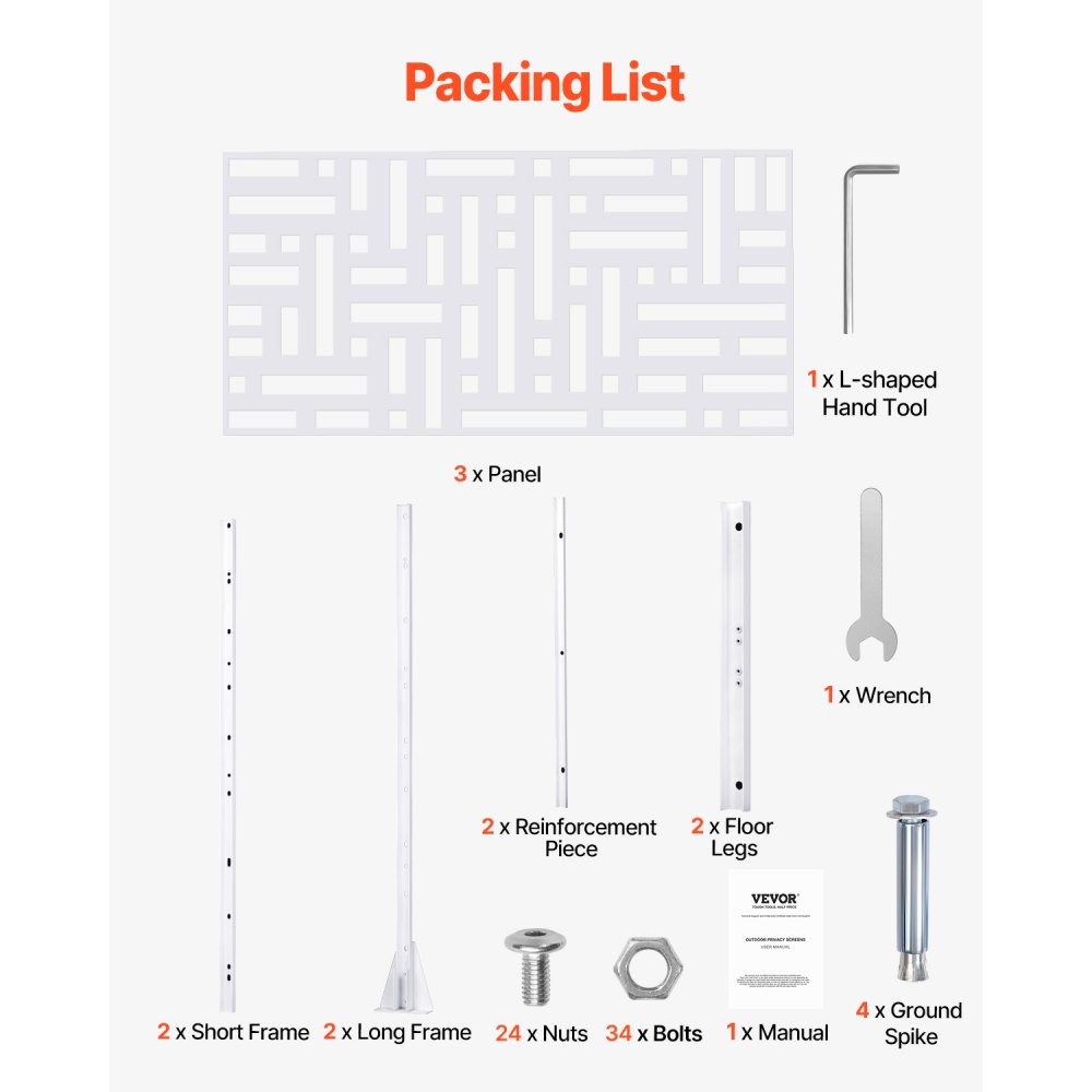 VEVOR Paravent, 120x50,8x193 cm, freistehende Außentrennwand mit Ständer, Sichtschutz, Trennwand, Raumtrenner, dekorativer Raumteiler aus Stahl für Balkon, Terrasse, Innenbereich, Whirlpool, weiß
