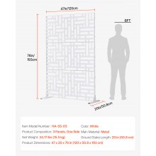 VEVOR Paravent Raumteiler Sichtschutz Trennwand freistehend 120x50,8x193cm Weiß